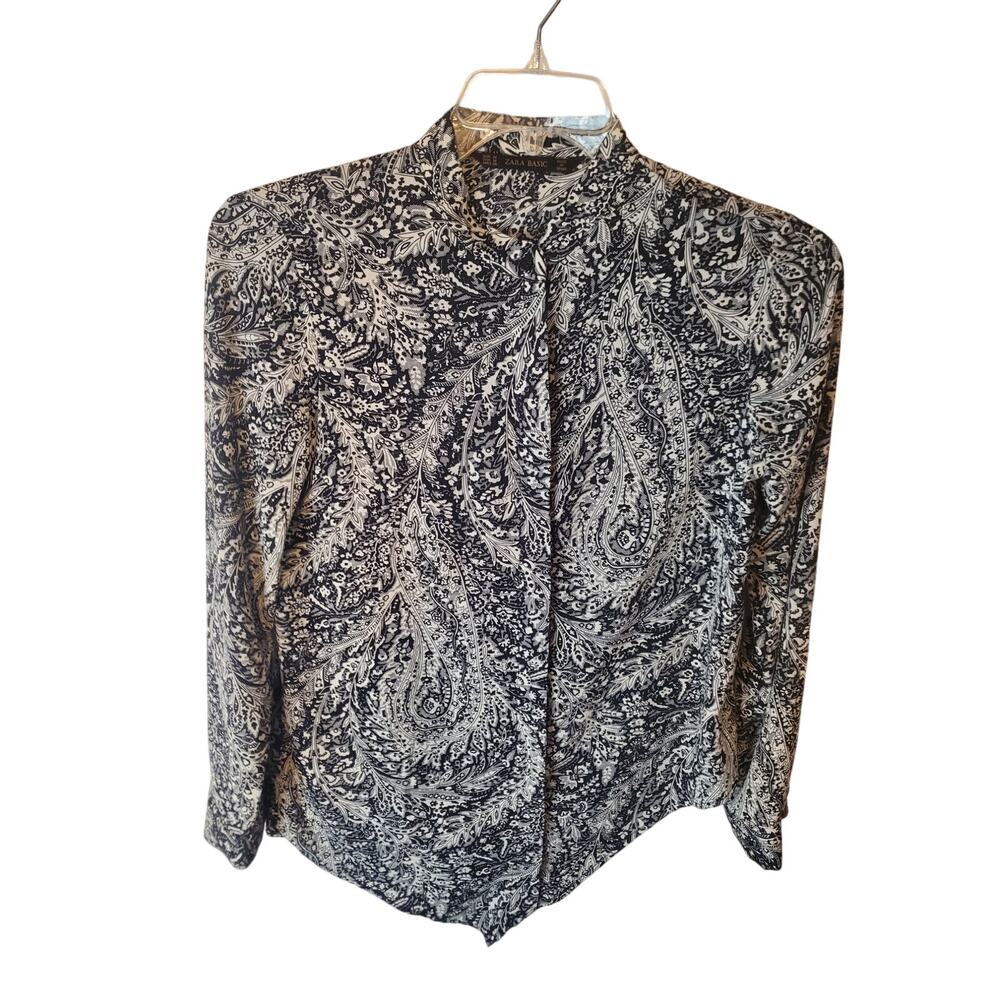 Zara Basic Button Front Triangle Hem Blouse, Medi… - image 1